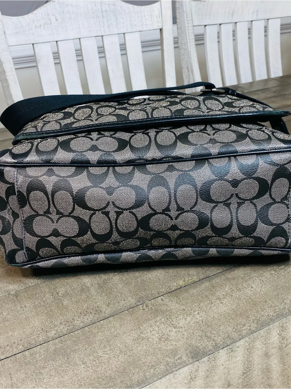 Coach Signature Coated Canvas Baby Diaper Messenger Bag Black Gray F18373